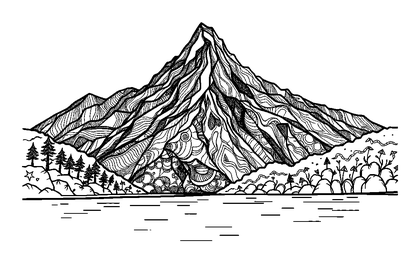 Calm Mountain Colouring Page (Adults, Intricate)