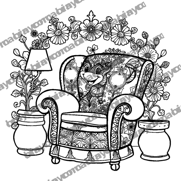 Cosy Armchair colouring page — free printable for adults