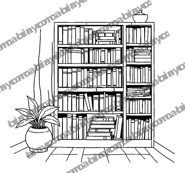 Cosy Bookshelf Corner colouring page — free printable for teens