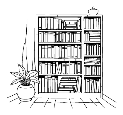 Cosy Bookshelf Corner Colouring Page (Teens, Standard)