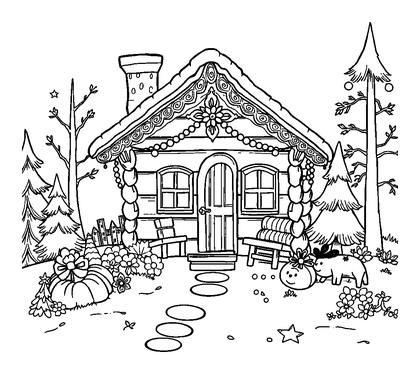 Cosy Cabin Colouring Page (Adults, Intricate)