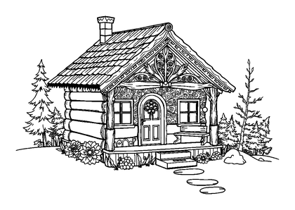Cosy Cabin Colouring Page (Adults, Intricate)
