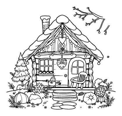 Cosy Cabin Colouring Page (Adults, Standard)