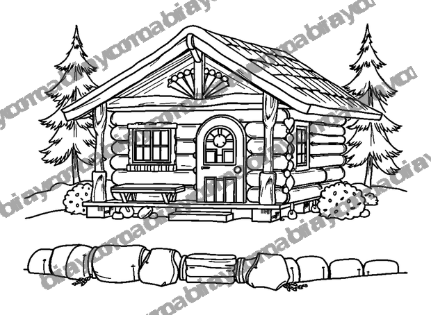 Cosy Cabin colouring page — free printable for adults