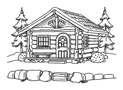 Cosy Cabin Colouring Page (Adults, Standard)