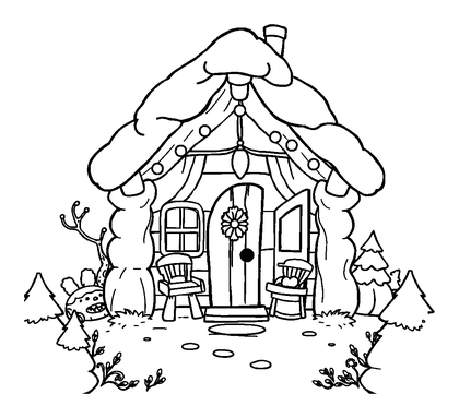 Cosy Cabin Colouring Page (Teens, Standard)