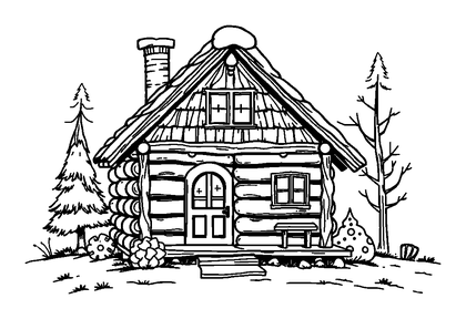 Cosy Cabin Colouring Page (Teens, Standard)