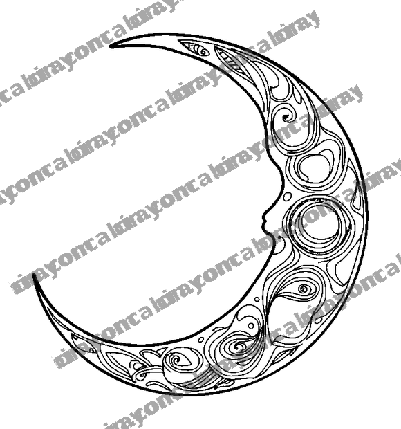 Crescent Moon Calm colouring page — free printable for adults