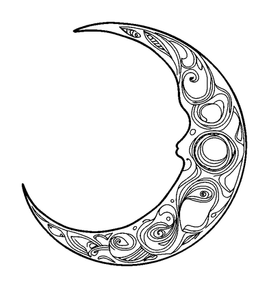 Crescent Moon Calm Colouring Page (Adults, Standard)