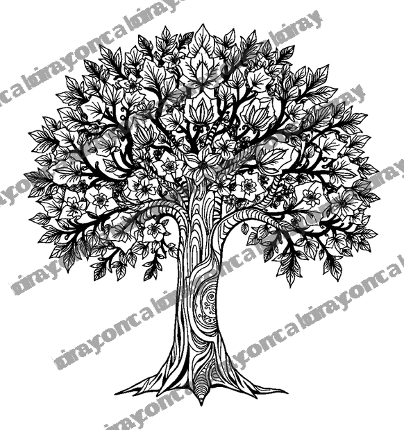 Five Senses Tree colouring page — free printable for adults