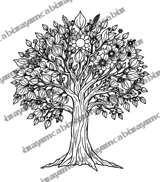 Five Senses Tree colouring page — free printable for adults