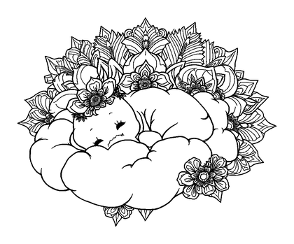 Fluffy Cloud Rest Colouring Page (Adults, Intricate)