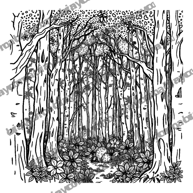 Forest Light Dappled colouring page — free printable for adults