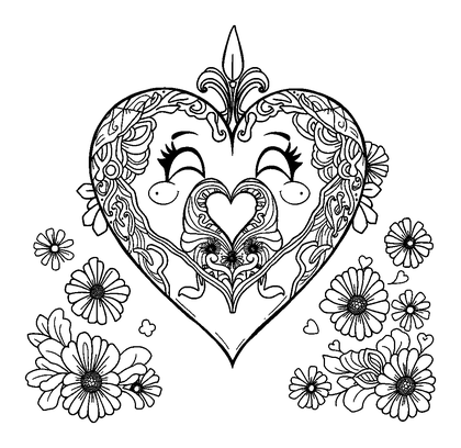 Friendship Heart Colouring Page (Adults, Intricate)
