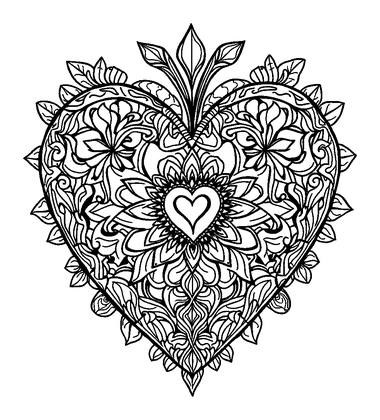 Friendship Heart Colouring Page (Adults, Intricate)