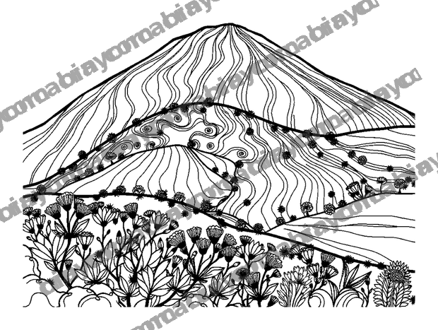 Gentle Hill colouring page — free printable for adults