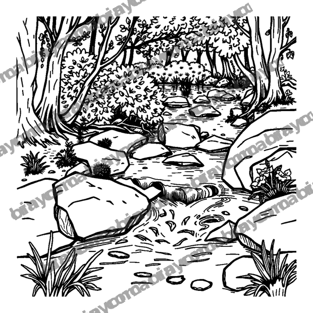 Gentle Stream colouring page — free printable for adults