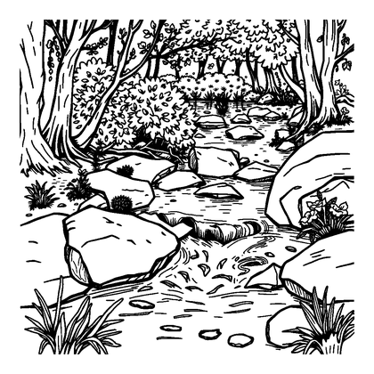 Gentle Stream Colouring Page (Adults, Standard)