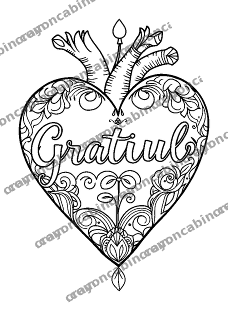 Gratitude Heart colouring page — free printable for adults