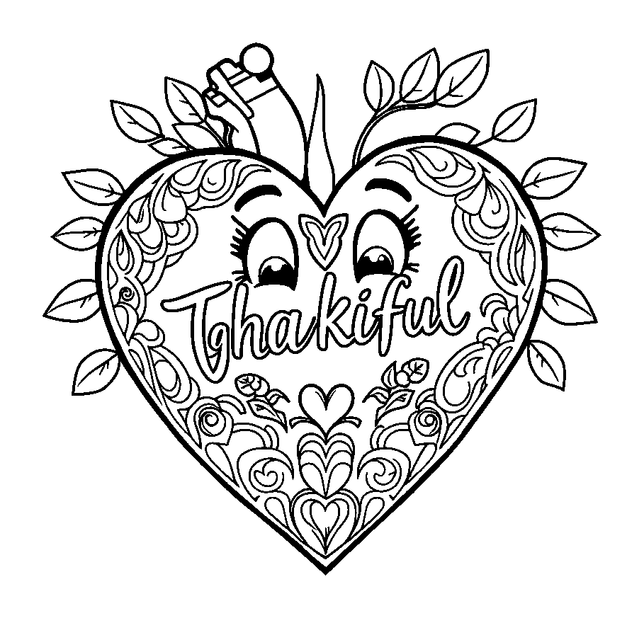 Gratitude Heart colouring page — free printable for teens