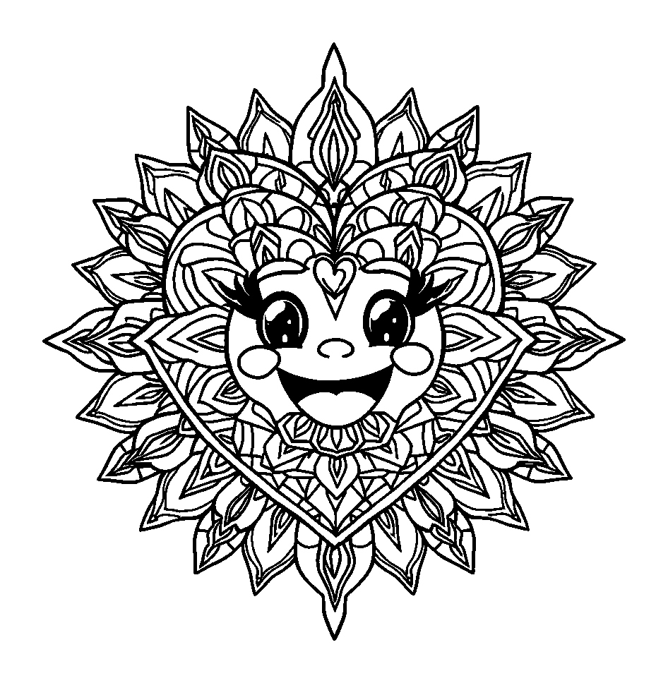 Heart Mandala colouring page — free printable for teens