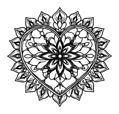 Heart Mandala Colouring Page (Teens, Standard)