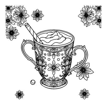 Hot Chocolate Colouring Page (Adults, Intricate)