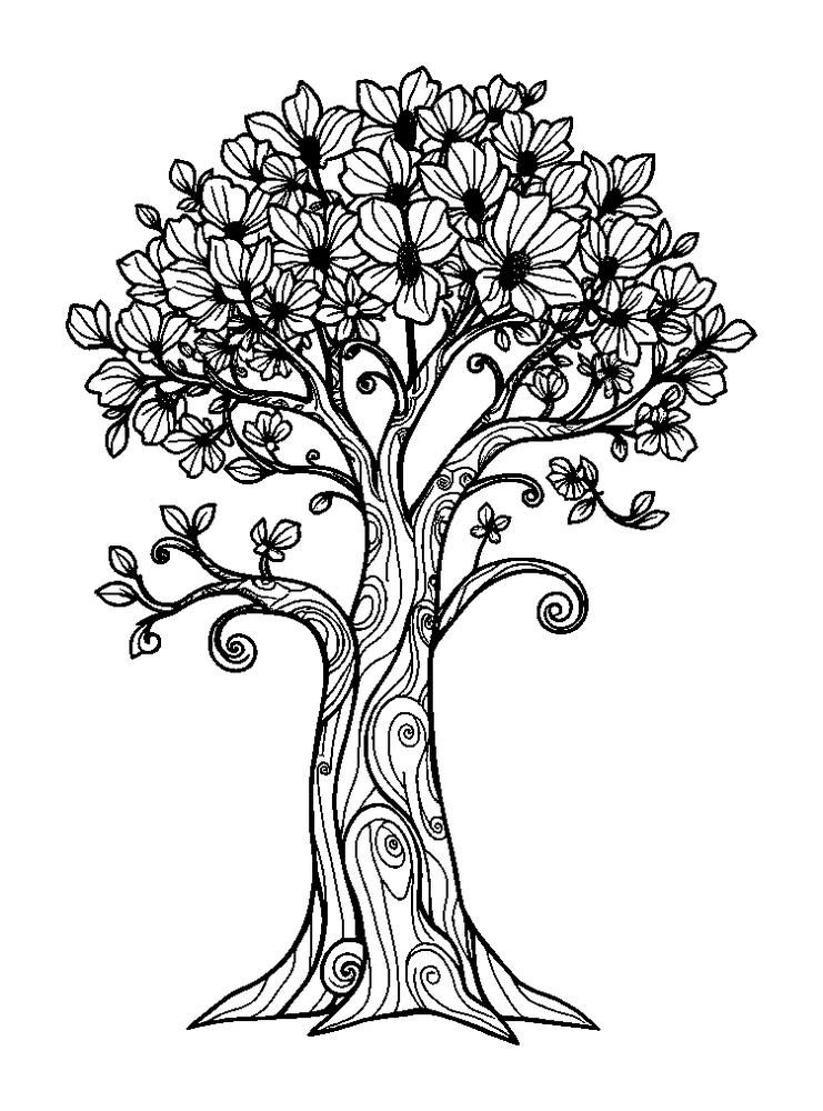 Kindness Tree colouring page — free printable for adults