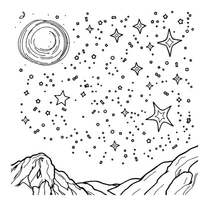 Night Sky Stars Colouring Page (Teens, Standard)