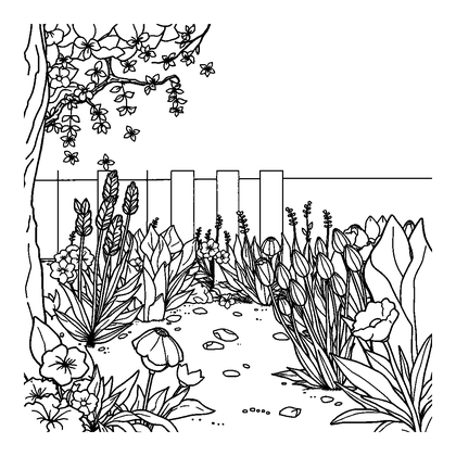 Peaceful Garden Colouring Page (Teens, Standard)