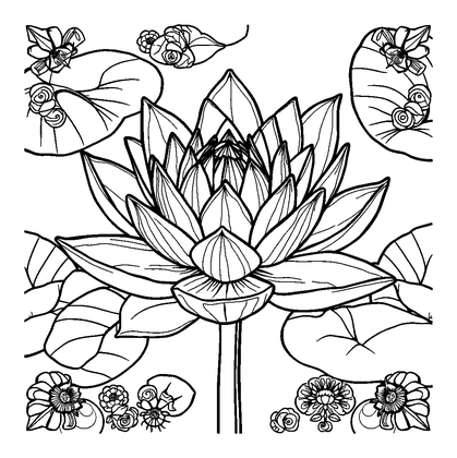 Peaceful Pond Lily Colouring Page (Adults, Intricate)