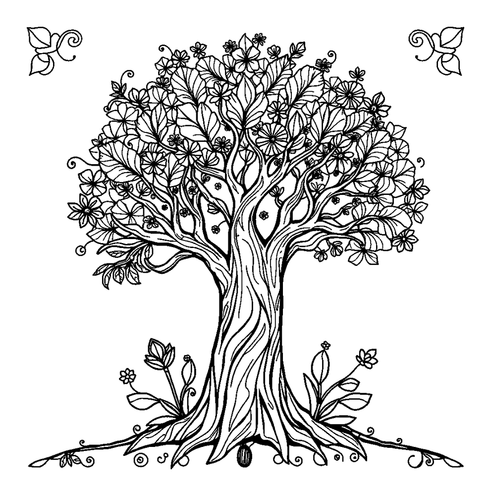 Peaceful Tree colouring page — free printable for adults