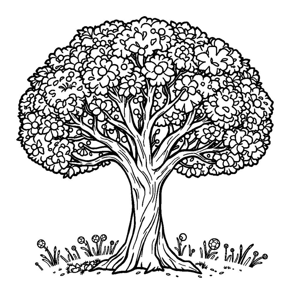 Peaceful Tree colouring page — free printable for adults