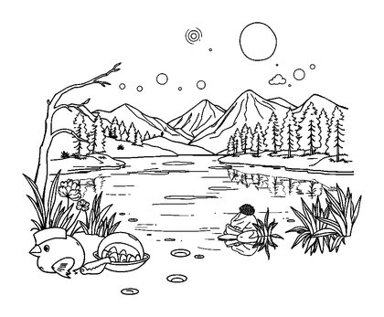 Quiet Lake Colouring Page (Adults, Intricate)