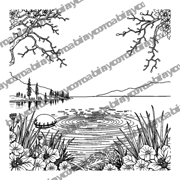 Quiet Lake colouring page — free printable for adults