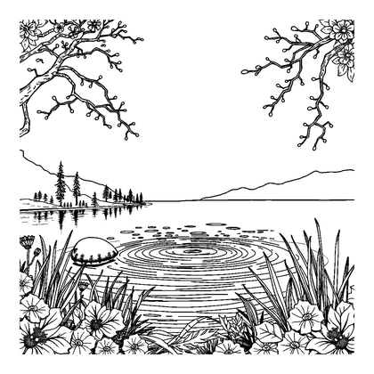 Quiet Lake Colouring Page (Adults, Intricate)