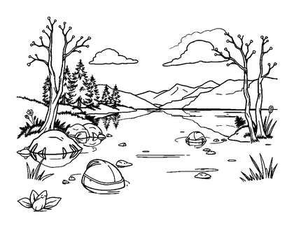 Quiet Lake Colouring Page (Adults, Standard)
