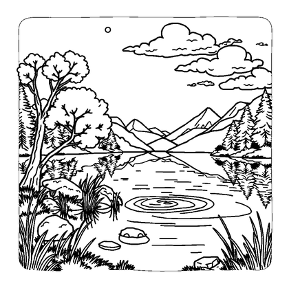 Quiet Lake Colouring Page (Teens, Standard)