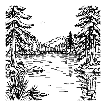 Quiet Lake Colouring Page (Teens, Standard)