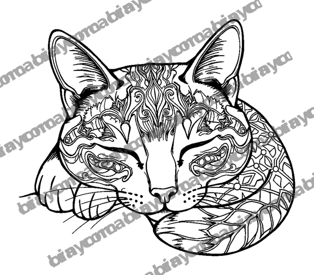 Sleeping Cat colouring page — free printable for adults