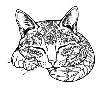 Sleeping Cat Colouring Page (Adults, Intricate)