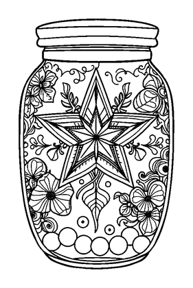 Star Jar Colouring Page (Adults, Intricate)