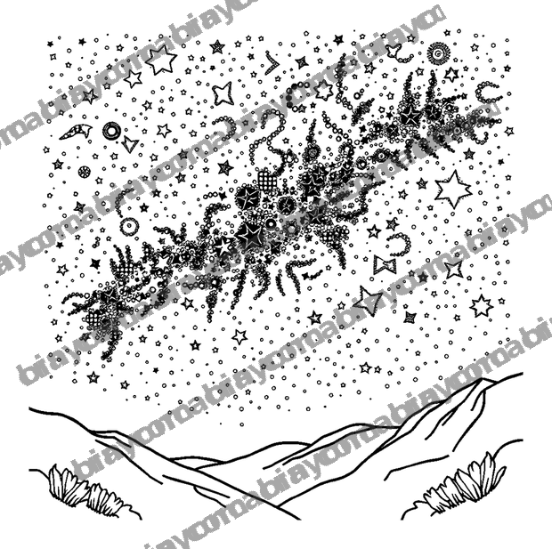 Starry Night Sky colouring page — free printable for teens