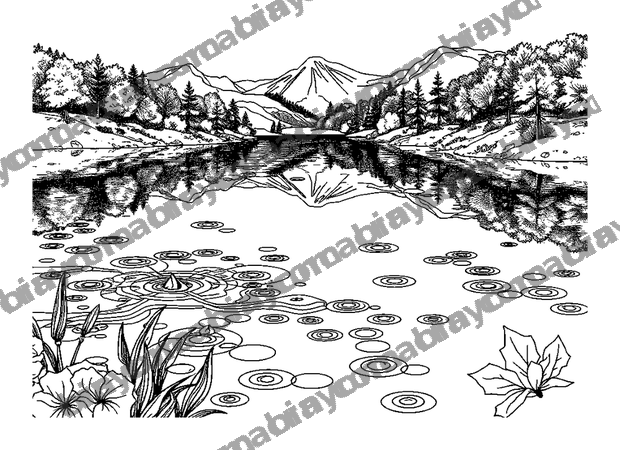 Still Lake colouring page — free printable for adults