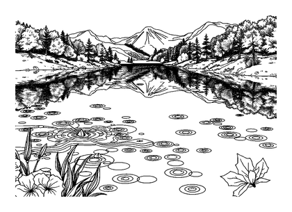 Still Lake Colouring Page (Adults, Intricate)