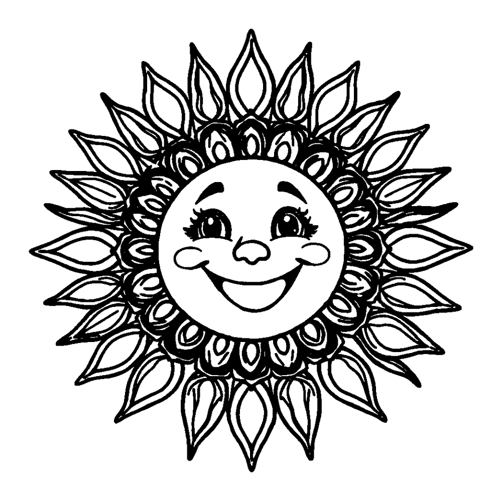 Sun Mandala colouring page — free printable for adults