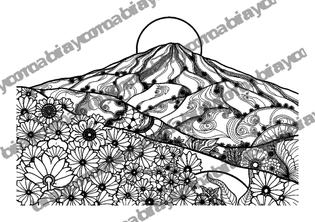 Sunrise Hill colouring page — free printable for adults