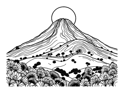 Sunrise Hill Colouring Page (Adults, Standard)