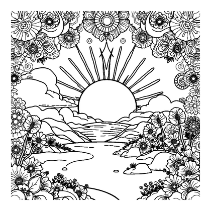 Sunrise Colouring Page (Adults, Intricate)
