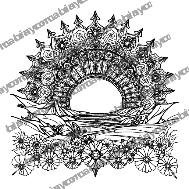 Sunrise colouring page — free printable for adults
